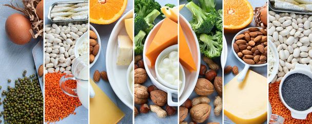 Collage van Calcium Rich Foods voor gezonde voeding eten en voor Immune Boostig. - Foto, afbeelding