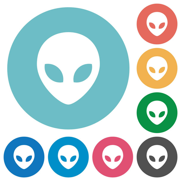 Alien head flat white icons on round color backgrounds - ベクター画像