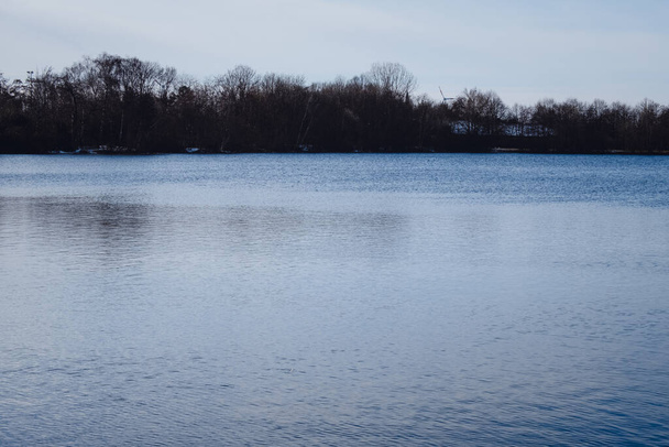 A blue-water lake in a dry forest - Zdjęcie, obraz