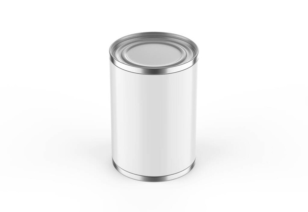 Metallic food tin can mockup template for fish, beans, meat, corns, peas and vegetables. Steel tin jar mockup for design presentation, 3d illustration - Foto, Imagem