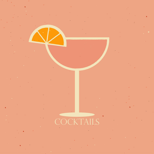 Vector illustration of a cocktail in a coupe glass with orange slice.  - Vetor, Imagem