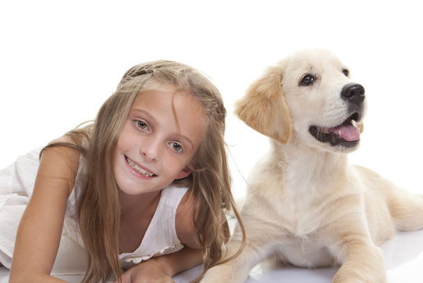 happy kid with pet pup dog - Fotografie, Obrázek