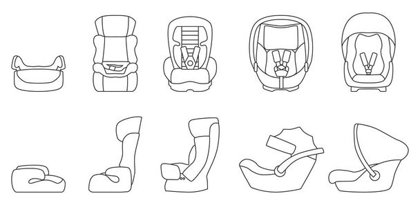 Baby car seat vector outline set icon. Vector illustration safety chair on white background. Isolated outline set icon baby car seat. - Вектор,изображение