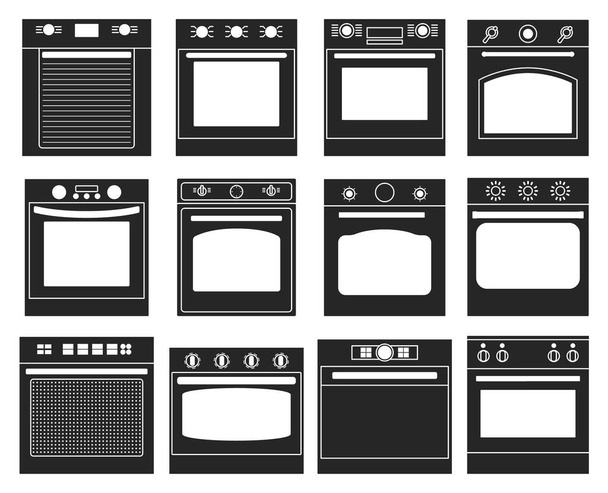 Oven isolated black set icon.Vector illustration illustration electric stove on white background .Black vector set icon oven . - Vector, Image