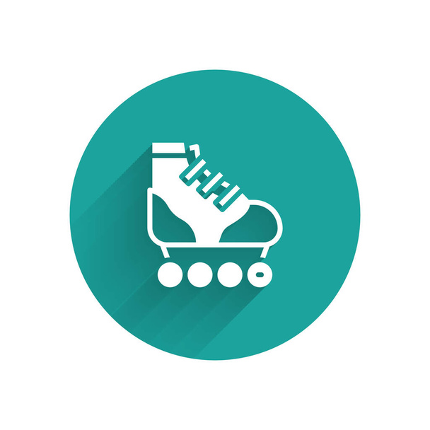 White Roller skate icon isolated with long shadow. Green circle button. Vector. - Vector, Image