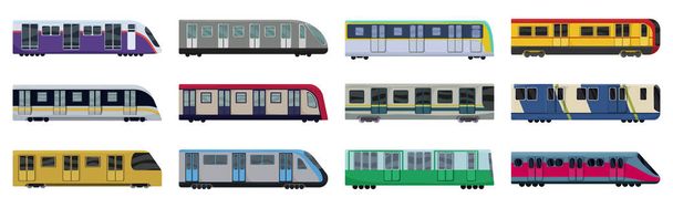 Metropolitana treno vettoriale illustrazione su sfondo bianco .Set cartone animato icona trasporto metro.Vector illustrazione set icona metropolitana treno. - Vettoriali, immagini