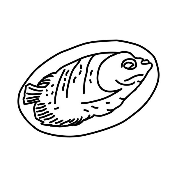 Ikan Bakar (Gegrillter Fisch) Indonesisches Essen Handgezeichnetes Icon Set Vector. - Vektor, Bild