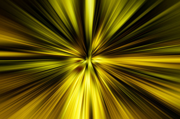 Superficie abstracta de desenfoque radial zoom dorado, marrón, tonos negros. Oro abstracto, fondo marrón con líneas radiales, divergentes y convergentes. - Foto, imagen