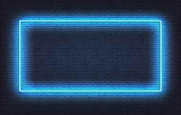 Шаблон знака неоновой рамки. Реалистичный голубой вывески светящийся дизайн - Вектор,изображение