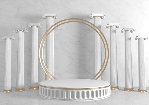 3d rendering. Modern minimalistic mock up gold podium abstract cylinder display. - Photo, image