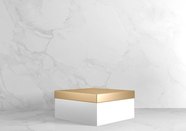 Square rectangle Pedestal white for cosmetic product on background granite white. 3d rendering - Foto, Imagem