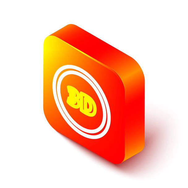Isometrische Linie 3D-Wortsymbol isoliert auf weißem Hintergrund. Orangefarbene quadratische Taste. Vektorillustration. - Vektor, Bild