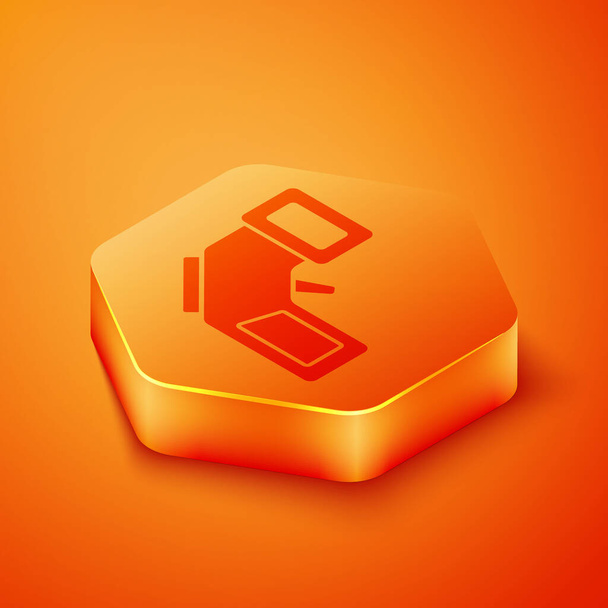 Termometro digitale contactless isometrico con icona a luce infrarossa isolata su sfondo arancione. Bottone esagonale arancione. Vettore. - Vettoriali, immagini