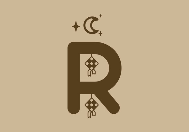 Brązowy kolor litery R w projekcie tematycznym ramadanu - Wektor, obraz