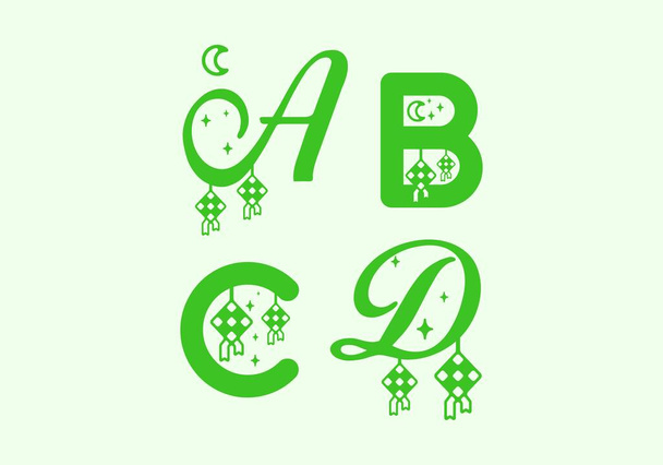 Zielony kolor B C D początkowa litera w ramadan projekt tematu - Wektor, obraz