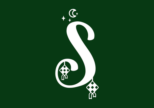 Biały zielony z literą S w ramadan projekt tematu - Wektor, obraz