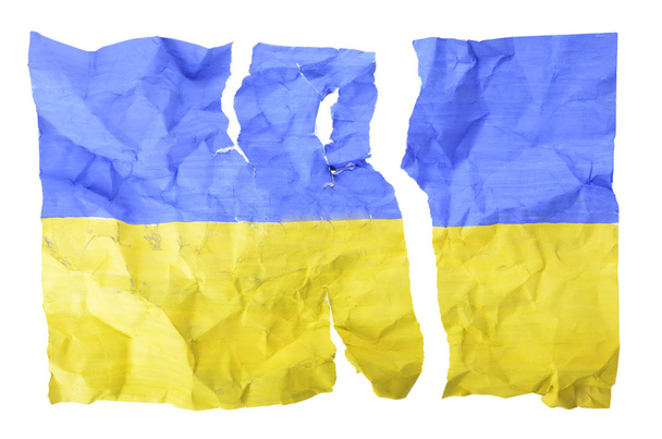 引き裂かれたウクライナの旗 - 写真・画像