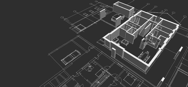 casa moderna progetto architettonico schizzo 3d illustrazione - Foto, immagini