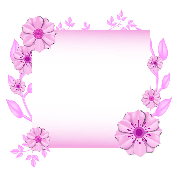 Día de las madres borde floral circular rosa con hojas verdes hechas con papel - Vector, imagen