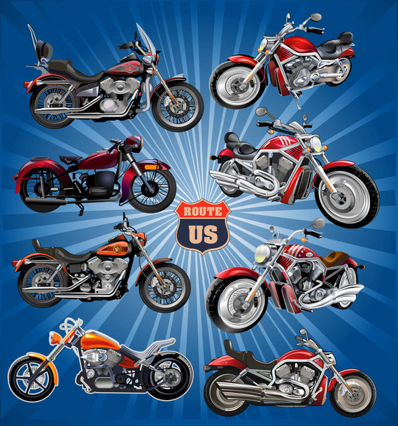 USA routs. Big red motorcycle - Vector, Image