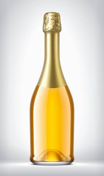 Botella de vidrio sobre fondo con lámina de oro.  - Foto, imagen