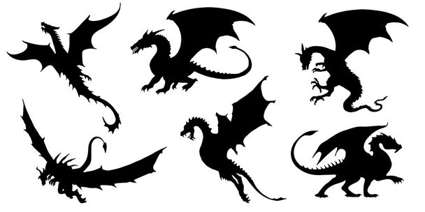 dragon silhouettes - Vector, Image
