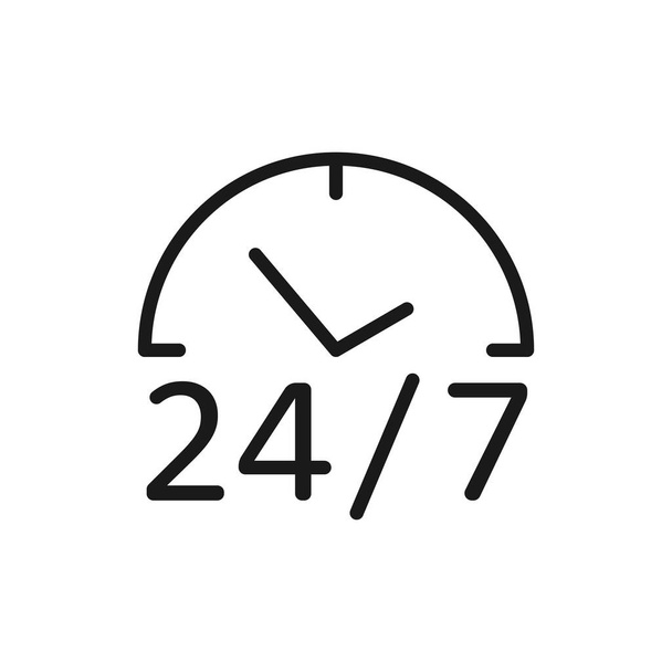 24 ώρες την ημέρα εικονίδιο. 24 / 7 σύμβολο γραμμής. Υπογραφή υπηρεσίας υποστήριξης. Βοήθεια έννοια βοήθεια. Διάνυσμα απομονωμένο σε λευκό - Διάνυσμα, εικόνα