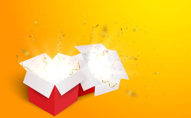 Vector Ilustration of Open box with gold confetti eps10 - Vector, Imagen