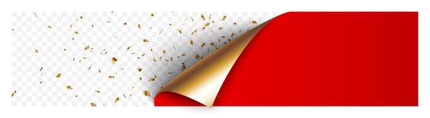 Vector Ilustration of Curled corner of gold and red paper with shadow and confetti eps10 - Wektor, obraz