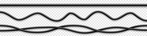 Set of black flexible cables with shadow. Electrical wire. Realistic power or network cable. Vector illustration. - Vector, Image