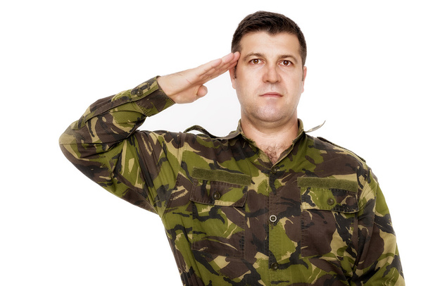 army soldier saluting isolated on white background - Fotoğraf, Görsel