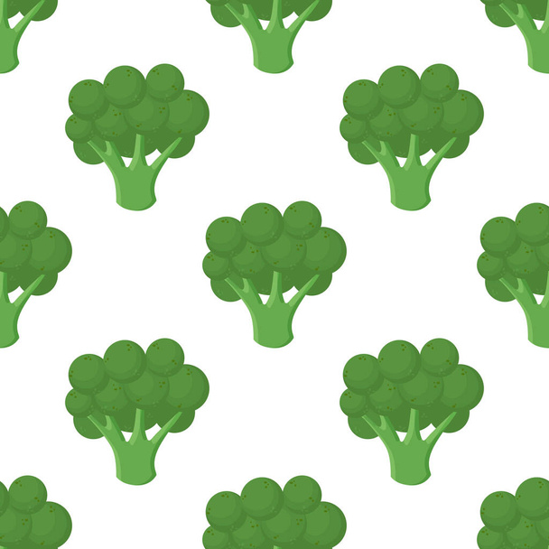 Broccoli vegetables seamless pattern on green background, green broccoli ingredients food - Vetor, Imagem