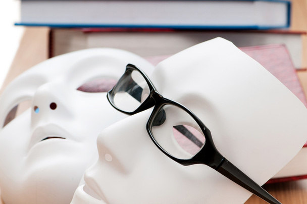 Reading concept with masks, books and glasses - Φωτογραφία, εικόνα