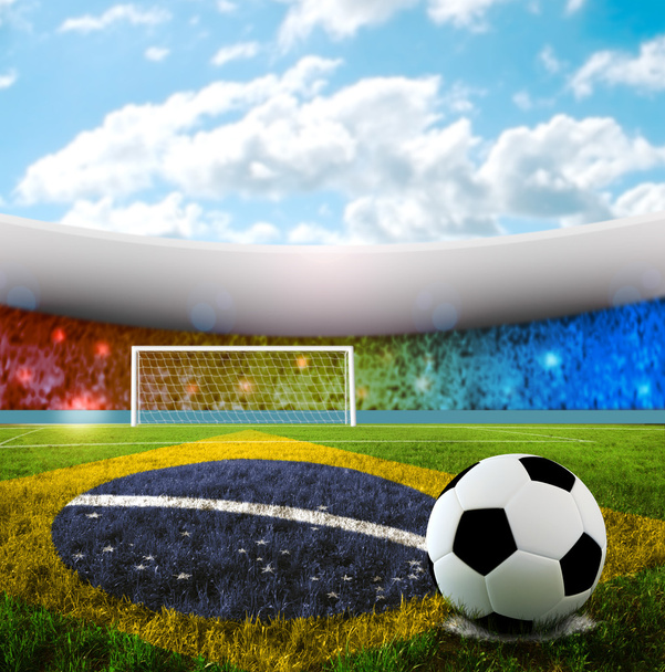 Ballon de football sur disque de pénalité dans le stade brésilien
 - Photo, image