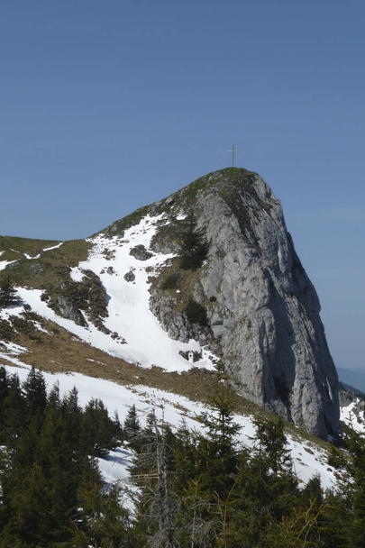Summit cross Kirchstein mountain, Bavaria, Germany - Photo, Image