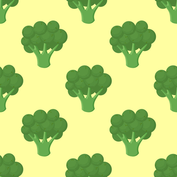 Broccoli vegetables seamless pattern on green background, green broccoli ingredients food - Vecteur, image