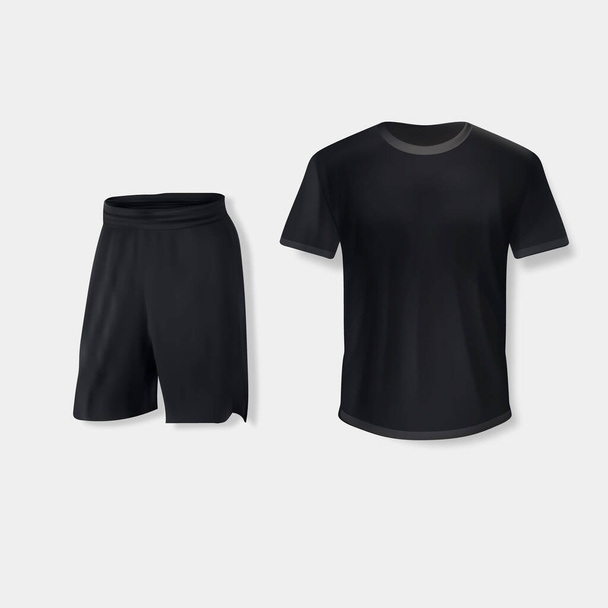 Shirt mockup set. T-shirt template with shorts. Black, gray version, front design - Διάνυσμα, εικόνα