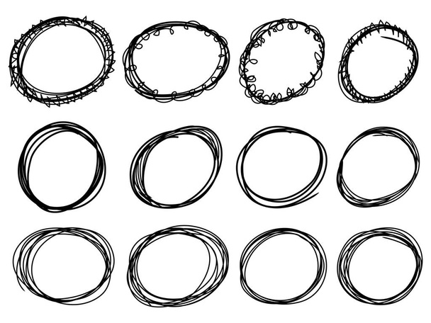 Círculos dibujados a mano. Doodle circular para el elemento de diseño de la marca de nota de mensaje. ilustración vectorial - Vector, imagen