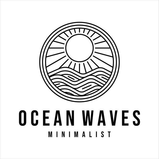 ωκεάνια κύματα γραμμή τέχνη λογότυπο διάνυσμα εικονογράφηση πρότυπο σχεδιασμό. κύμα θάλασσας με σήμα ήλιο εικονίδιο δημιουργικό σχεδιασμό - Διάνυσμα, εικόνα