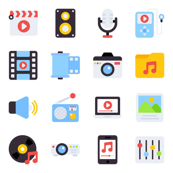 Pack Of Music Flat Icons - Вектор,изображение