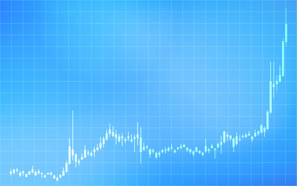Gráficos de castiçal usado para ações, Forex e criptomoedas, crescente, fundo azul - Vetor, Imagem