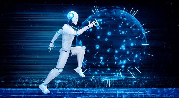 Robot humanoïde en marche montrant un mouvement rapide et une énergie vitale - Photo, image