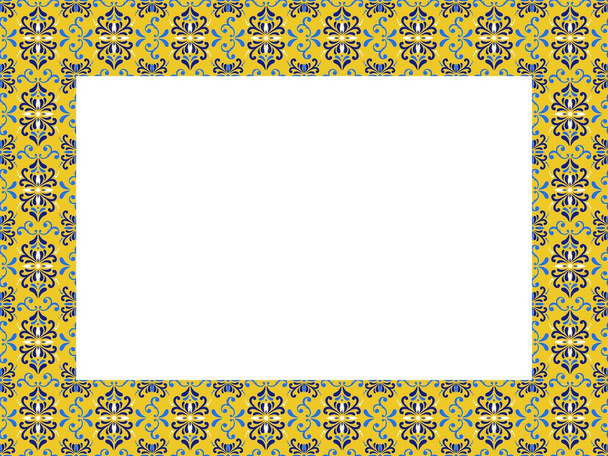 Azulejos portugalski wzór płytek rame, Lizbona bezszwowe niebieskie płytki indygo, vintage geometryczne granicy ceramicznej, hiszpański tło wektor. Marokańskie geometryczne wnętrze mozaiki. Azulejo marokański - Wektor, obraz