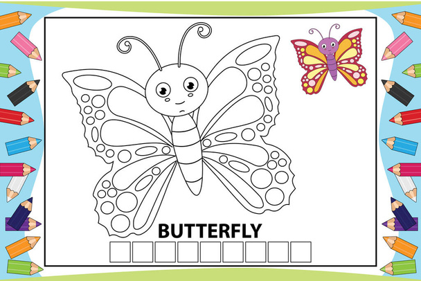 zbarvení roztomilý motýl zvíře kreslené pro děti - Vektor, obrázek