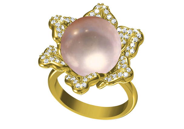 beautiful ring with pearl isolated on white. 3D rendering - Foto, imagen