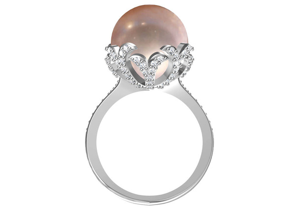 beautiful ring with pearl isolated on white. 3D rendering - Photo, Image