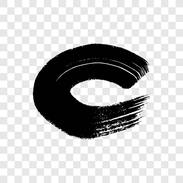 Pincelada grunge negra en forma de círculo. Círculo de tinta pintado. Mancha de tinta aislada sobre fondo transparente. Ilustración vectorial - Vector, imagen