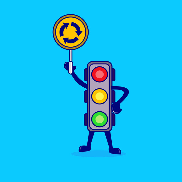 Cartone animato semaforo con cartello stradale vettoriale illustrazione - Vettoriali, immagini