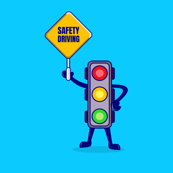 Kreskówka światła drogowego z bezpieczeństwa pierwszego znaku drogowego - Wektor, obraz