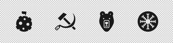 Set Moon with flag, Hammer and sickle USSR, Bear head and Snowflake icon. Vector. - Vector, Image